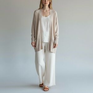 Devotion by Cyrus Open Front Cardigan Size Medium Cream Longline Knit Sweater